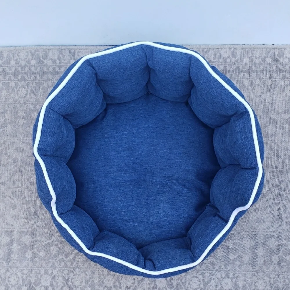 Small Round Blue Dog Bed